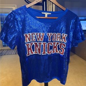 Express Blue Sequin New York Knicks Short Sleeve Tee